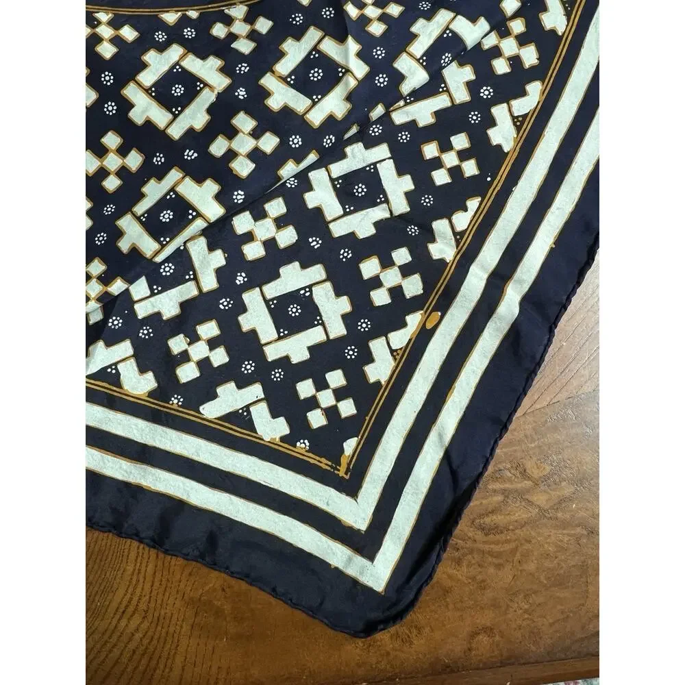 Oversized Silk Scarf Signed Iwan Tirta Batik Navy Gold 32x 31